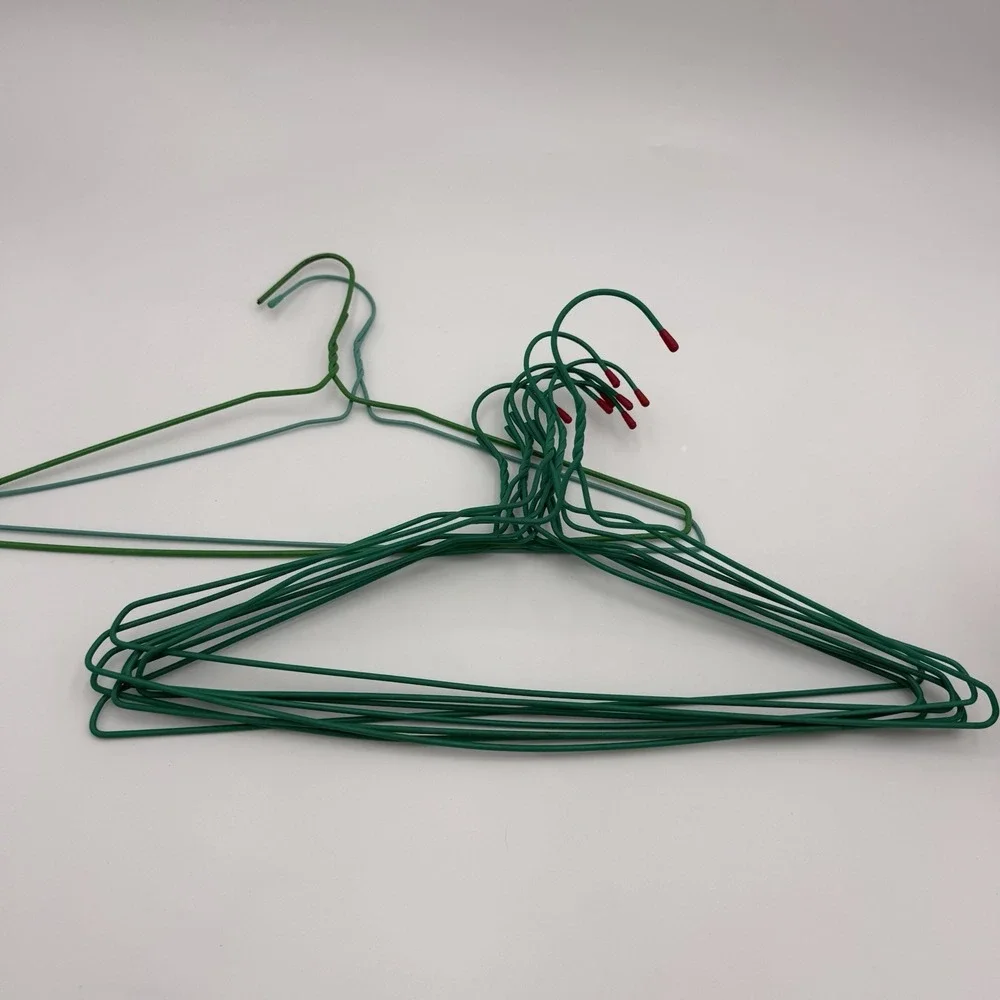 Vtg Drip Dry Hangers Metal PVC Coated Green Set 10 Standard MCM